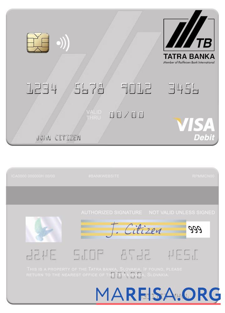 Realistic Slovakia Tatra Banka visa debit card download for verification